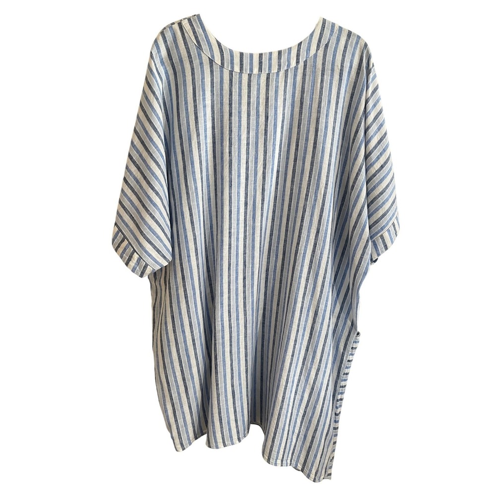 Melissa McCarthy Seven7 Linen Striped OS 3X/4X V‑Neck Beach Cover‑Up Tunic OS - Picture 2 of 10